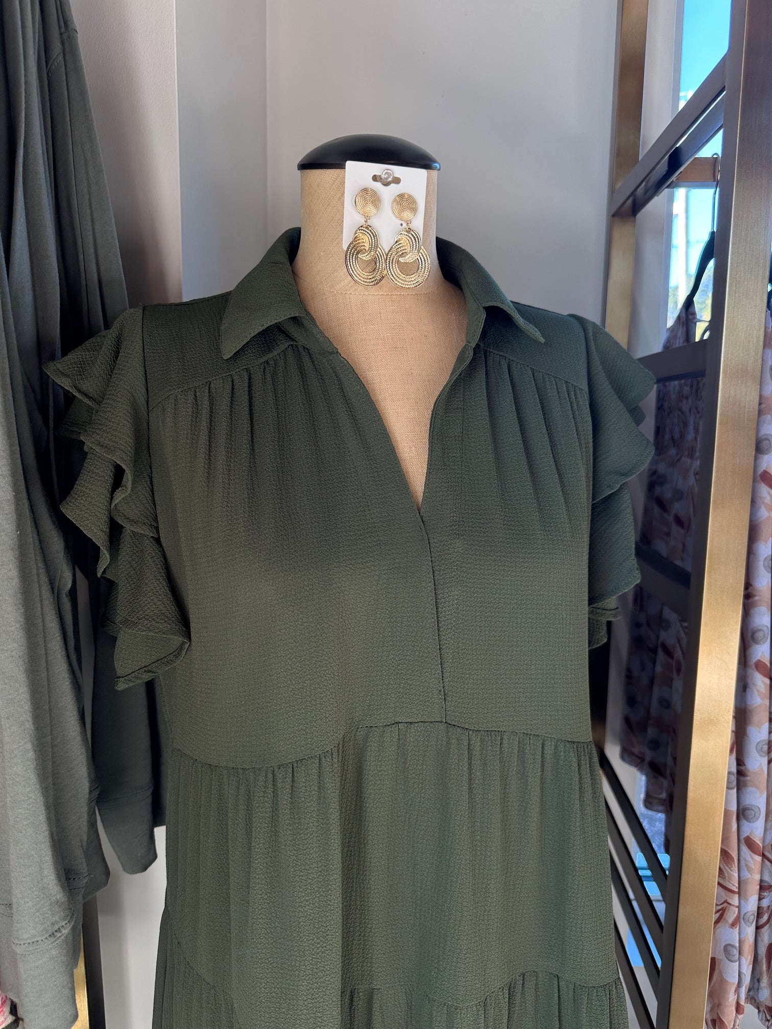 Olive Ruffle Midi Dress