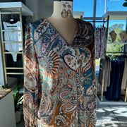 Teal Paisley V-Neck Blouse