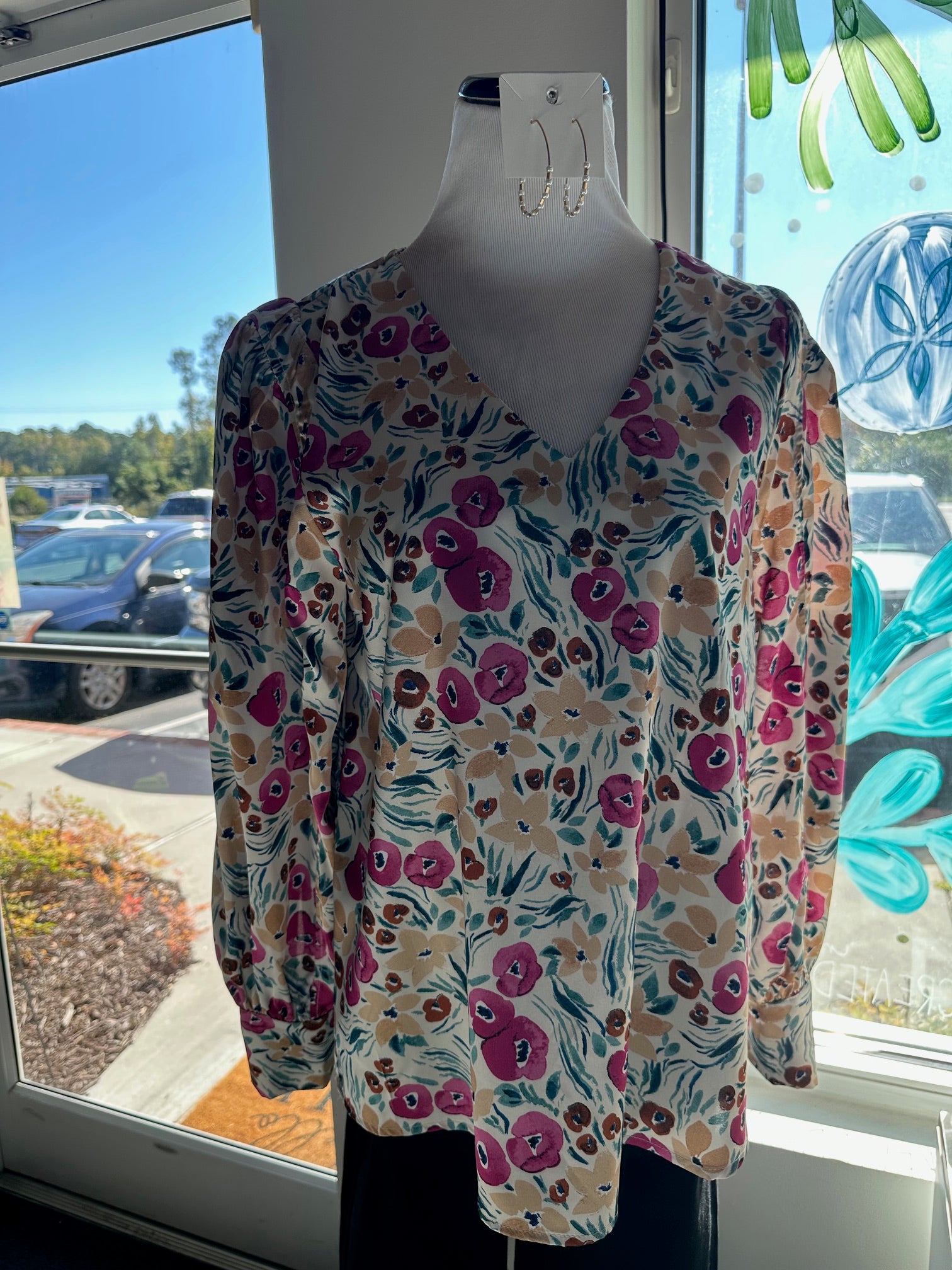 Ivory Floral V-Neck Blouse