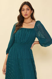 Skies Are Blue Emerald Sparkle Pleated Dress