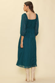 Skies Are Blue Emerald Sparkle Pleated Dress