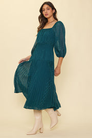 Skies Are Blue Emerald Sparkle Pleated Dress