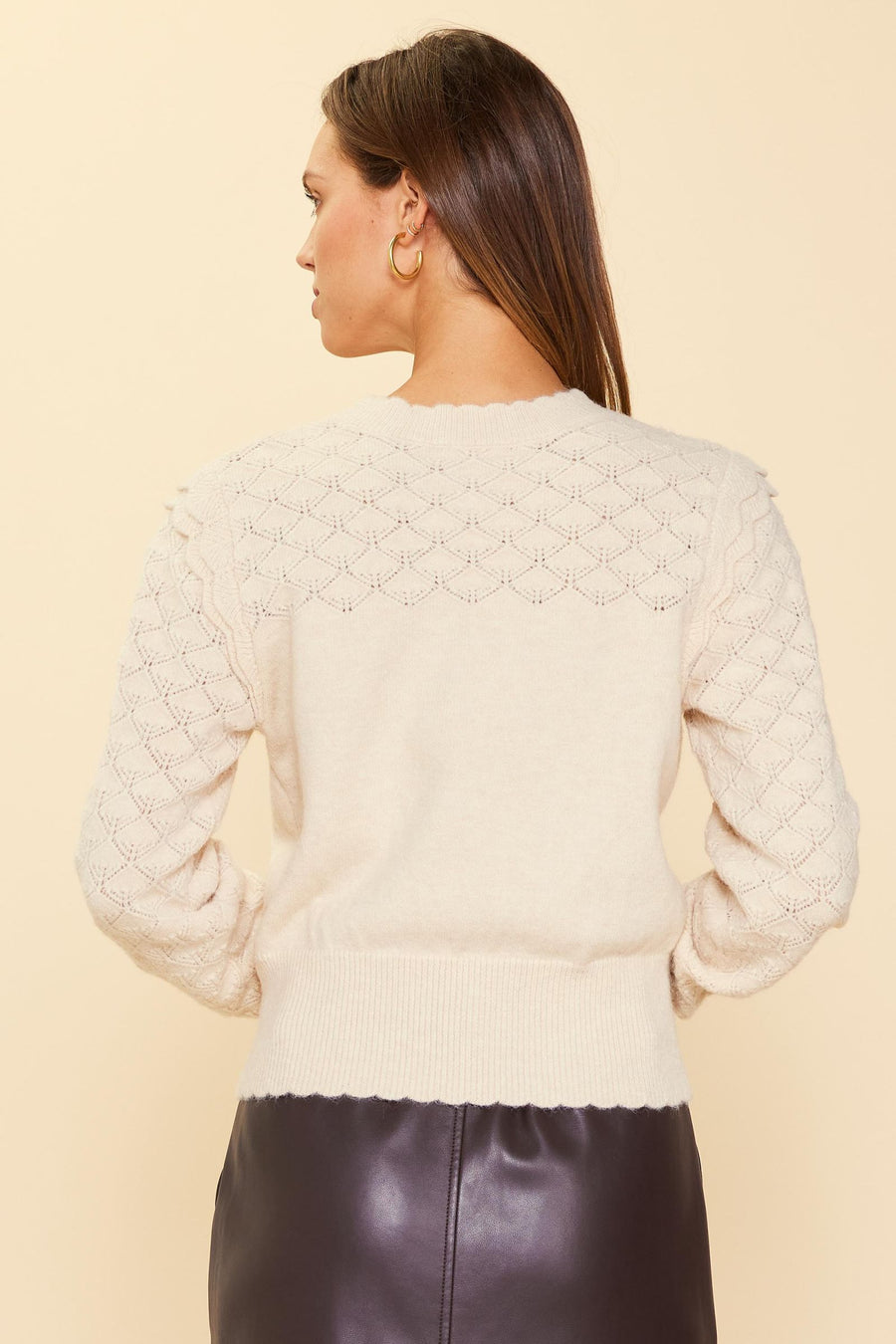 Skies Are Blue Ruffle Sleeve Pointelle Sweater