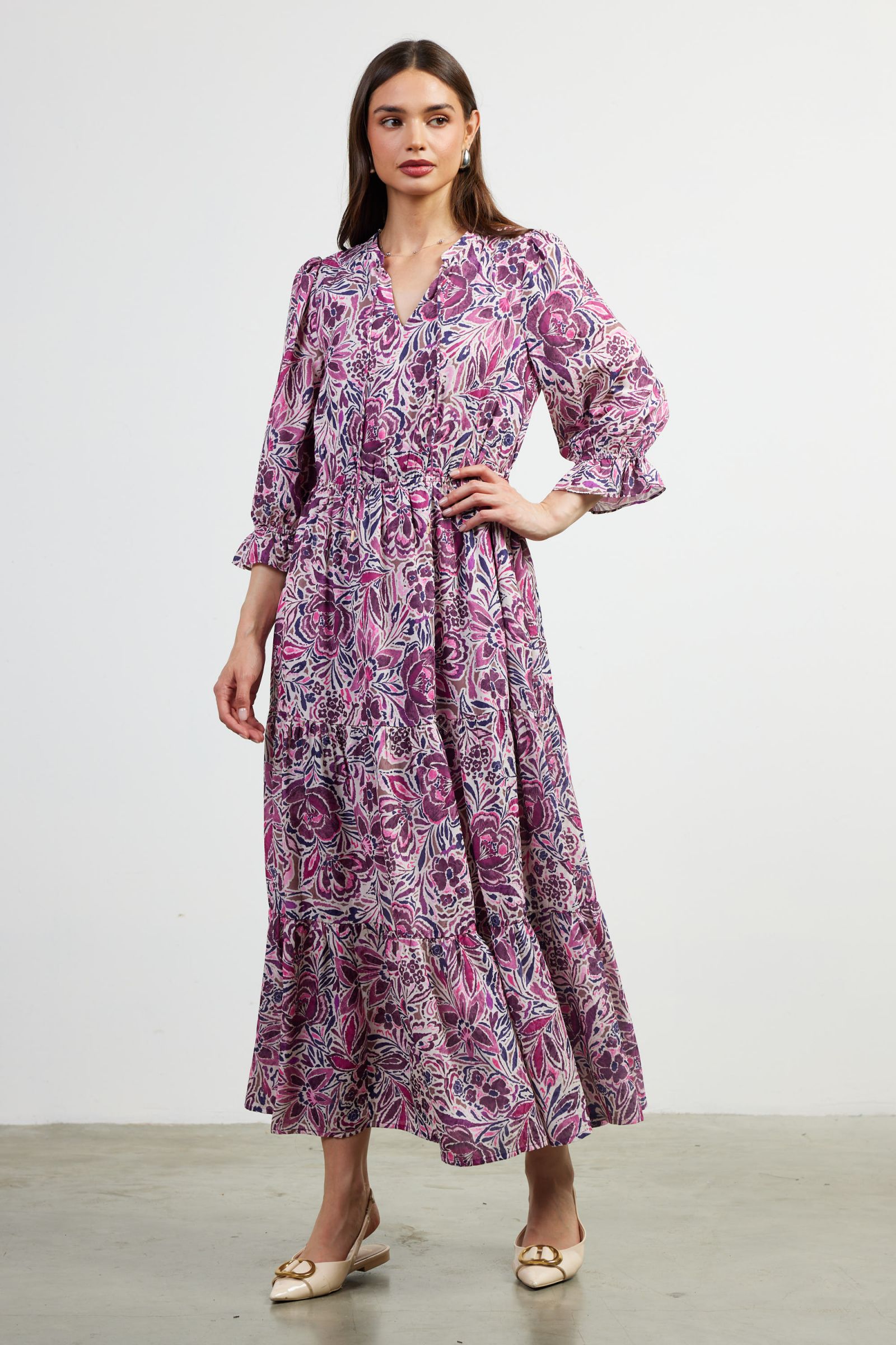 Skies are Blue Plum Multi Printed Maxi Dress