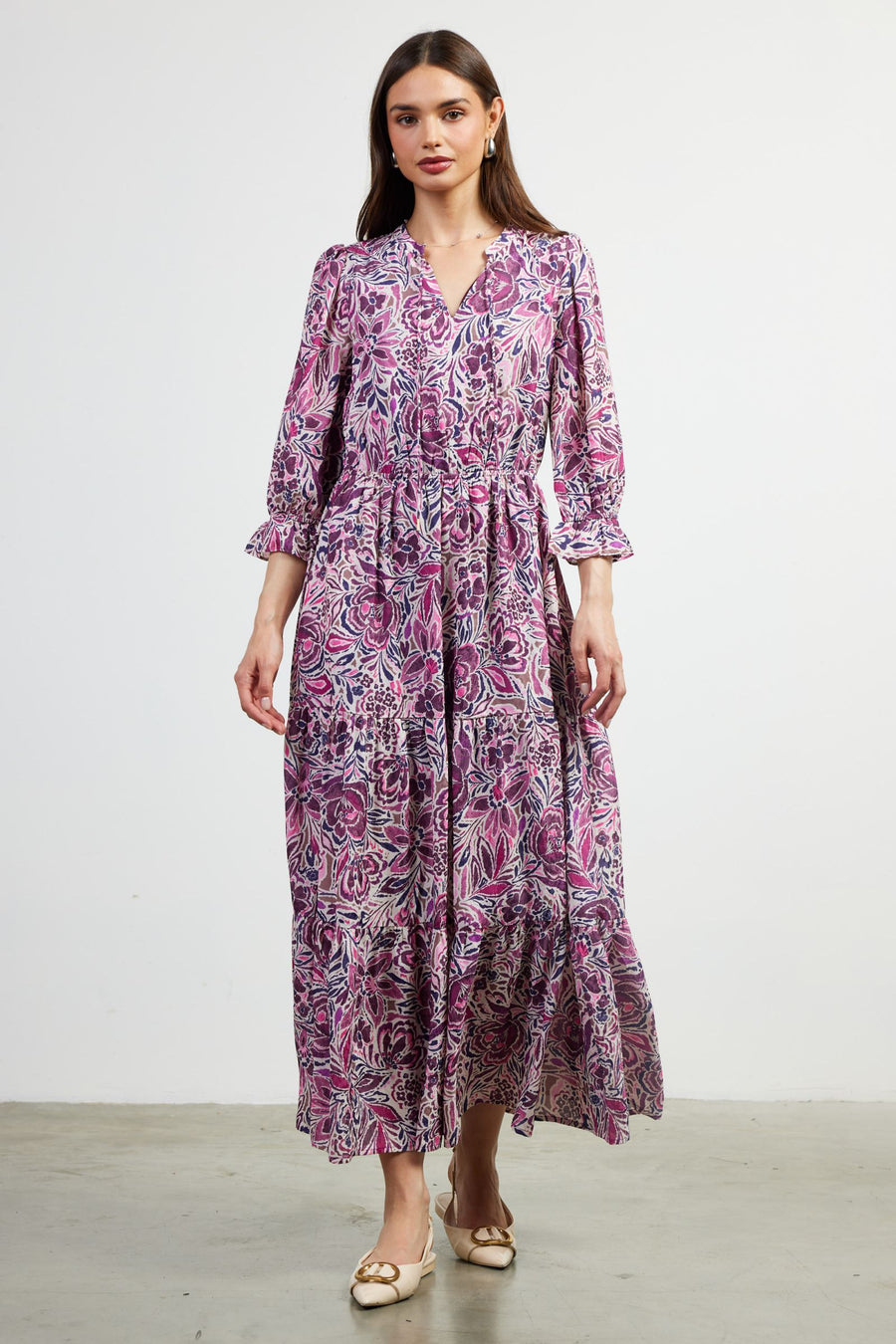 Skies are Blue Plum Multi Printed Maxi Dress