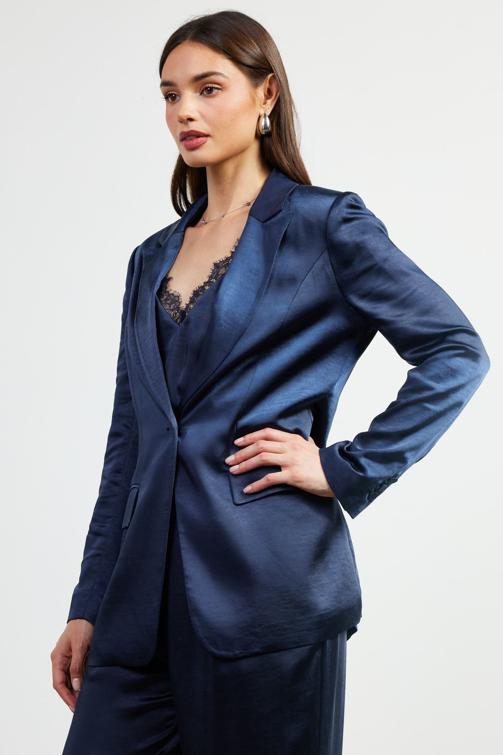 Skies Are Blue Navy Satin Blazer Large