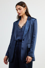 Skies Are Blue Navy Satin Blazer