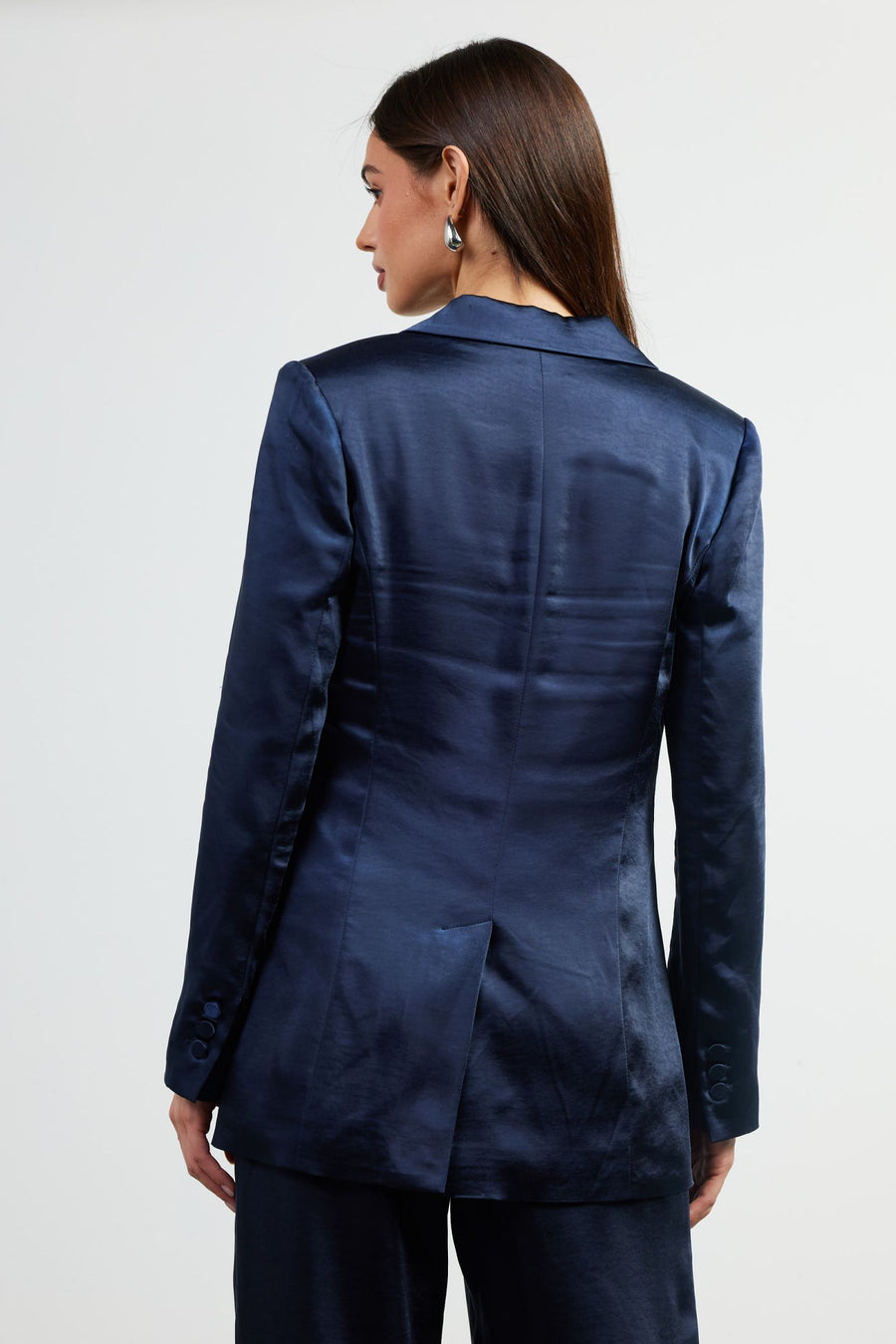 Skies Are Blue Navy Satin Blazer