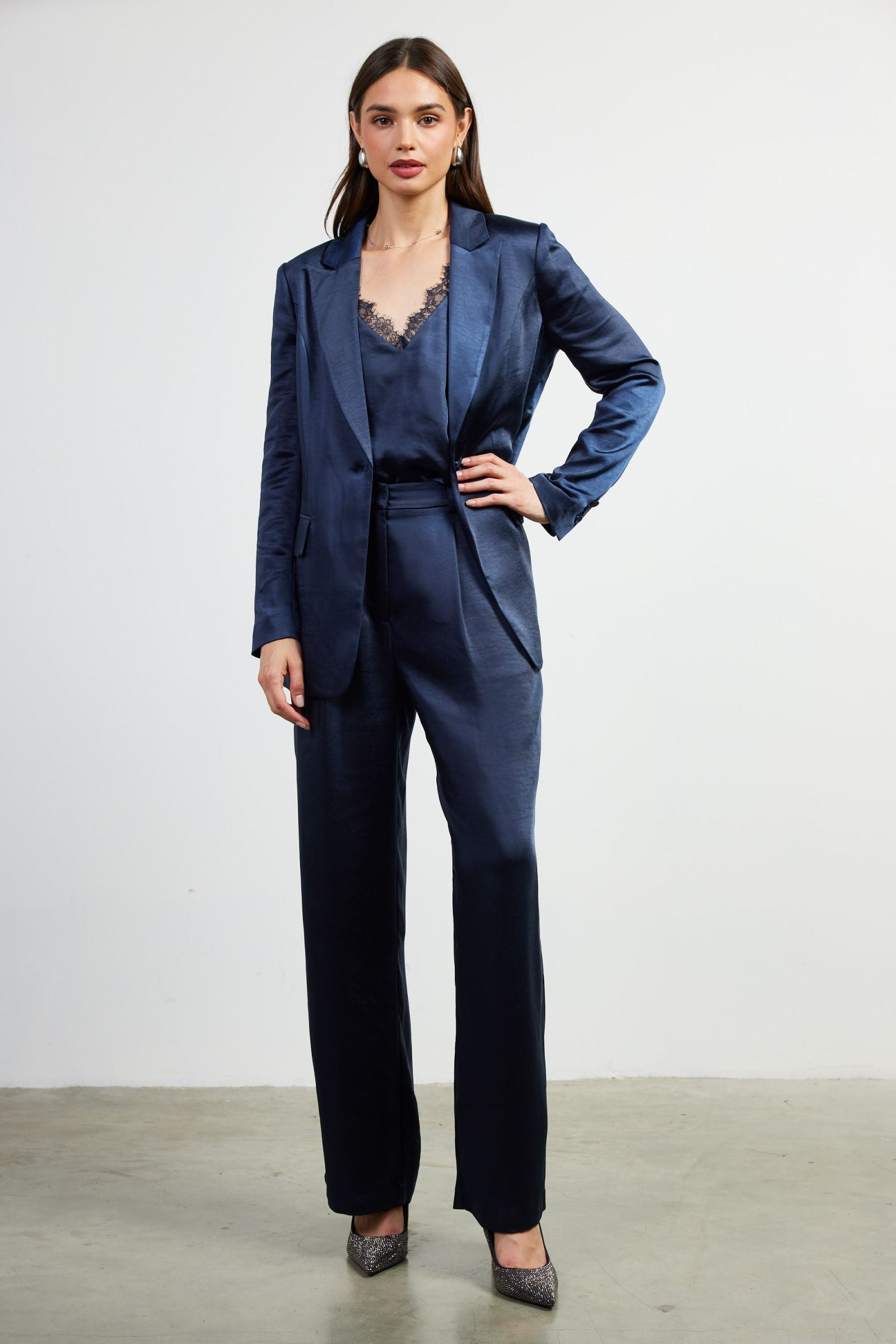 Navy blue satin blazer best sale