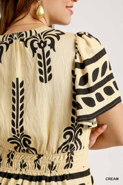Cream & Black Boho Peplum Blouse