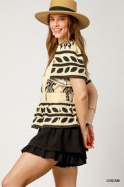 Cream & Black Boho Peplum Blouse