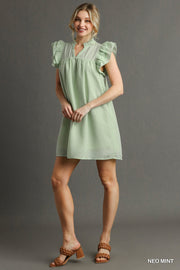 Mint Basketweave Organza Ruffle Dress