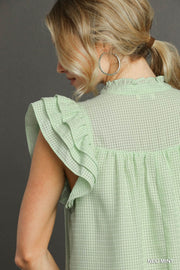 Mint Basketweave Organza Ruffle Dress