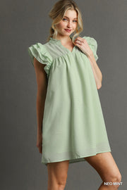 Mint Basketweave Organza Ruffle Dress