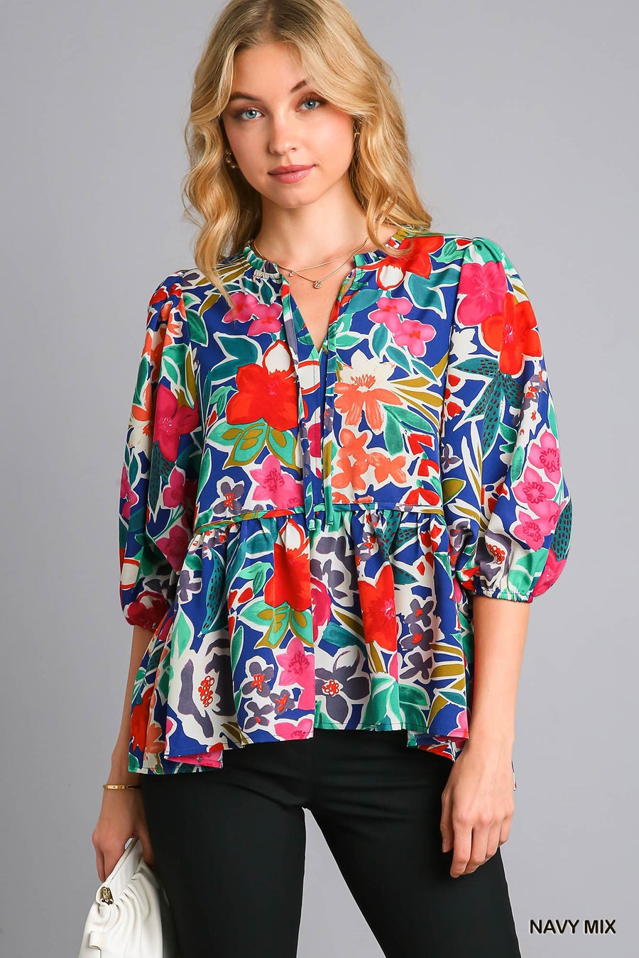Navy Floral Baby Doll Top