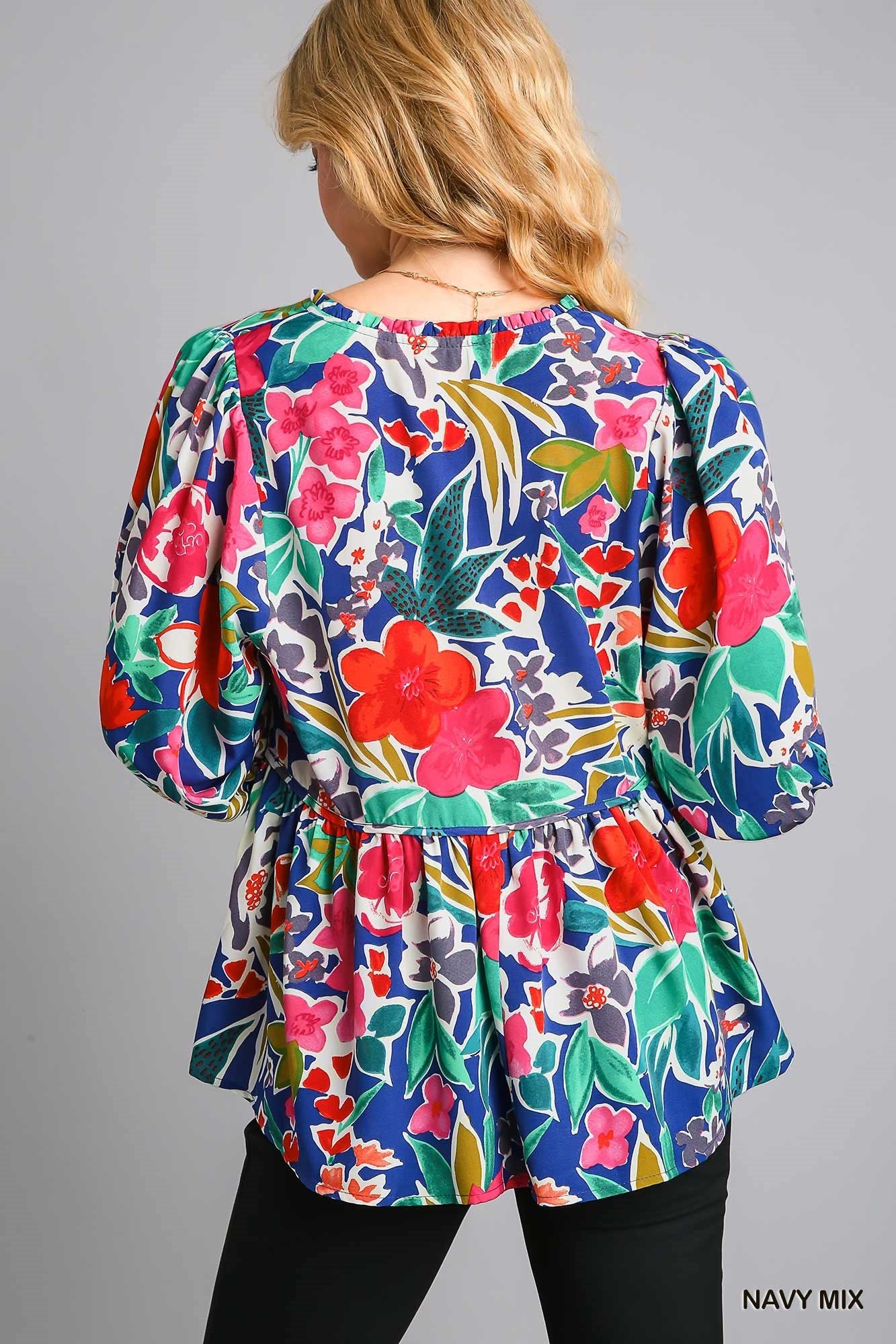Navy Floral Baby Doll Top