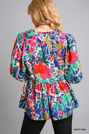 Navy Floral Baby Doll Top