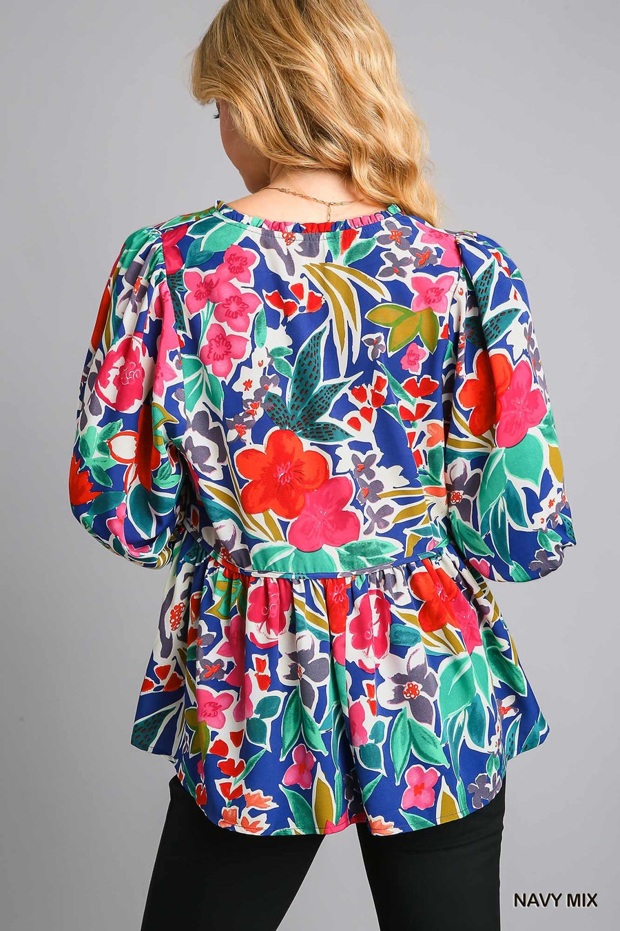 Navy Floral Baby Doll Top