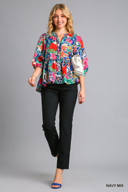 Navy Floral Baby Doll Top