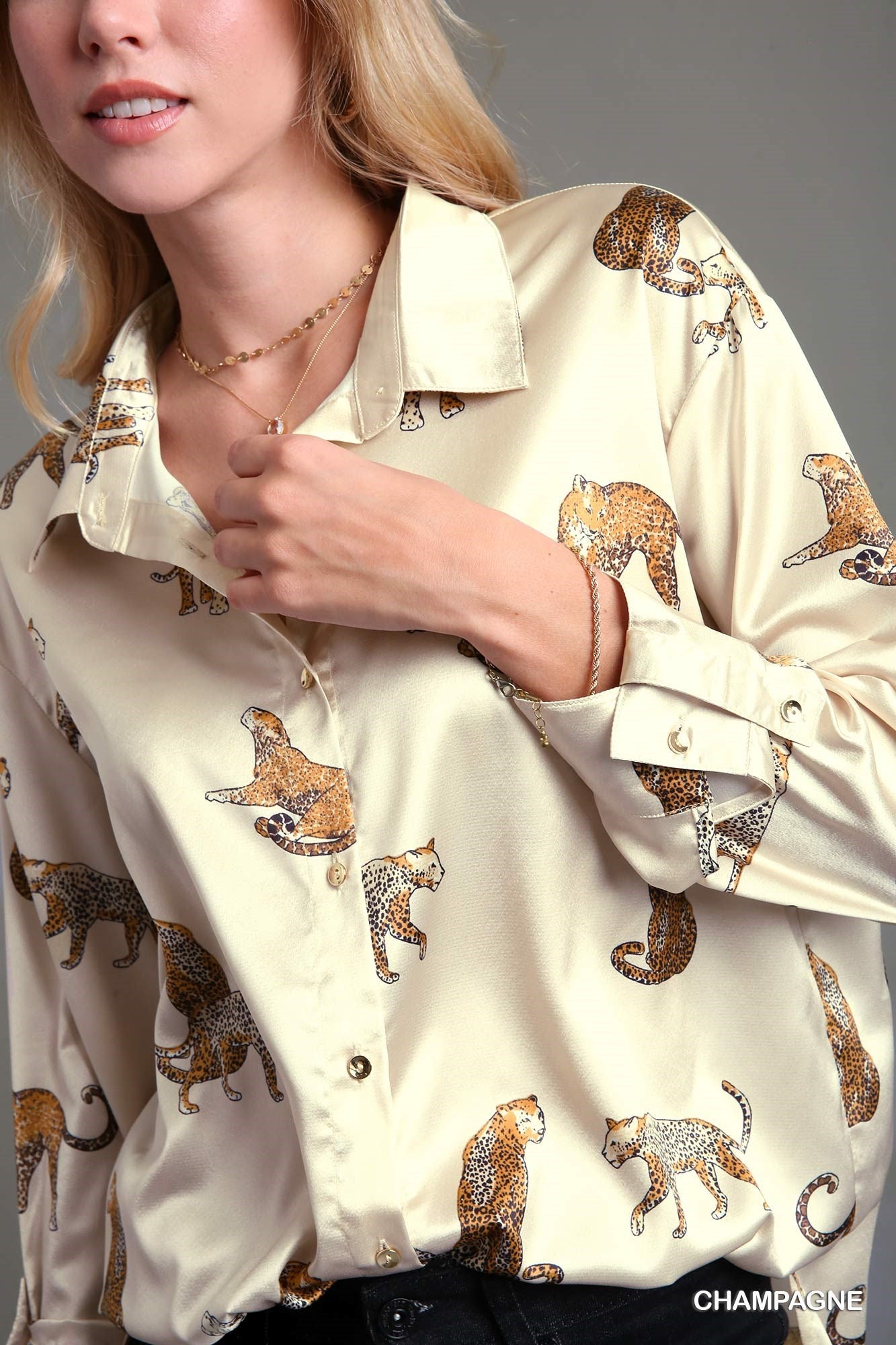 Champagne Satin Animal Print Top