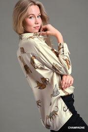 Champagne Satin Animal Print Top