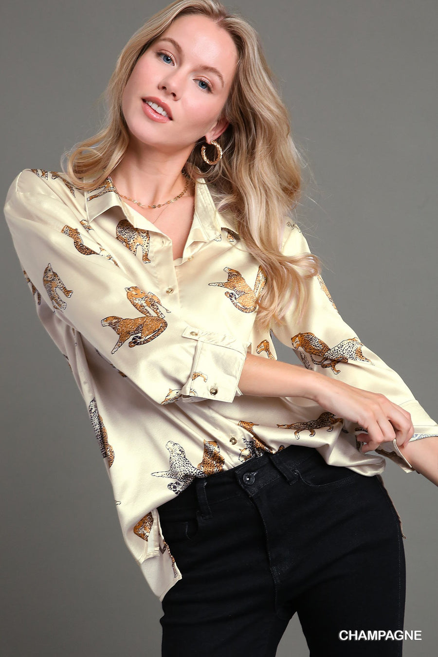 Champagne Satin Animal Print Top