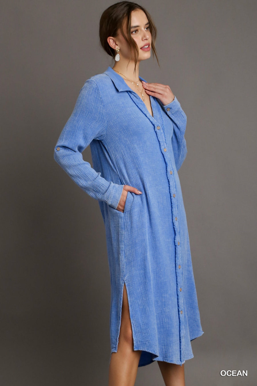Ocean Blue Midi Dress Shirt