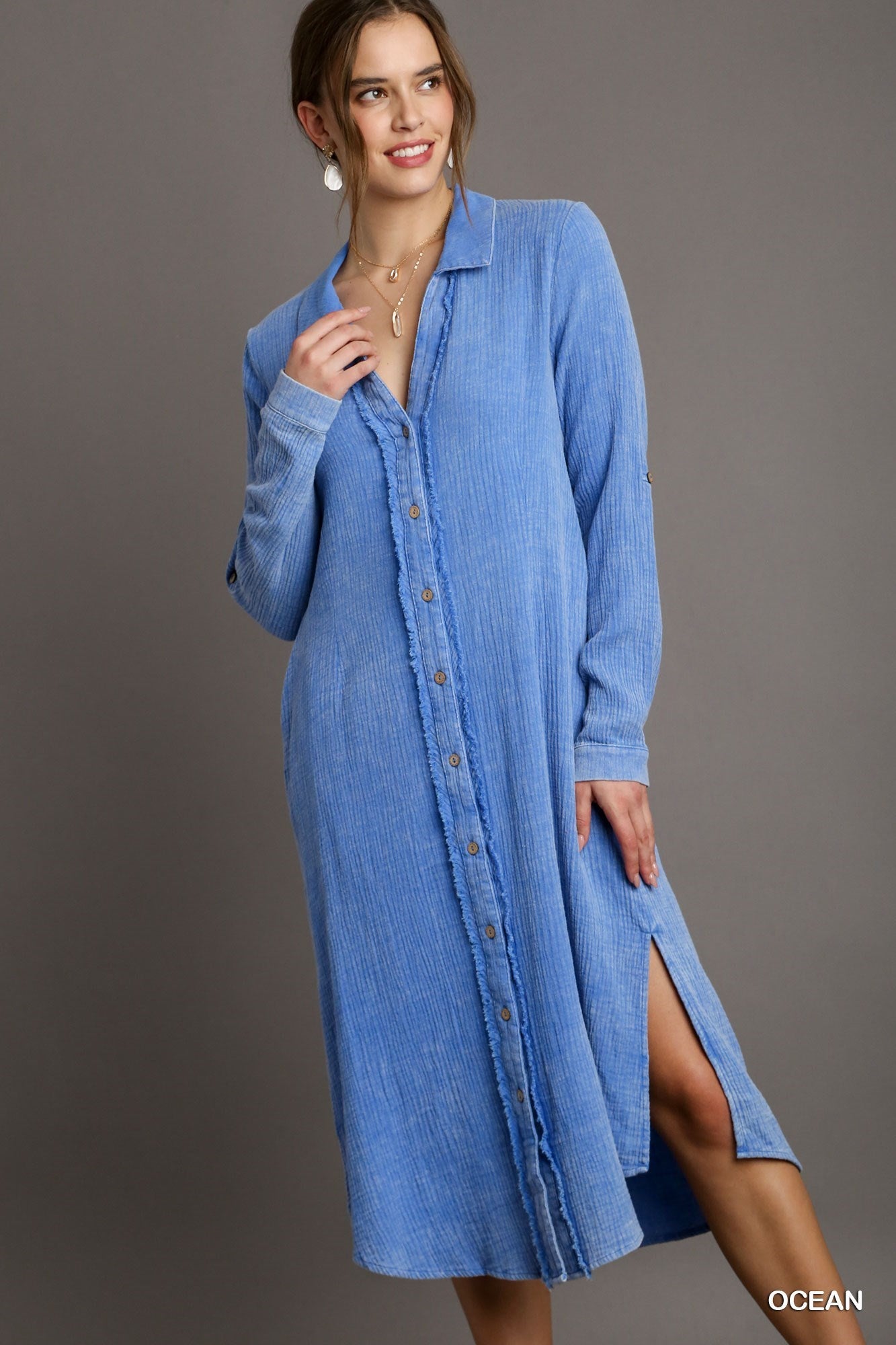 Ocean Blue Midi Dress Shirt