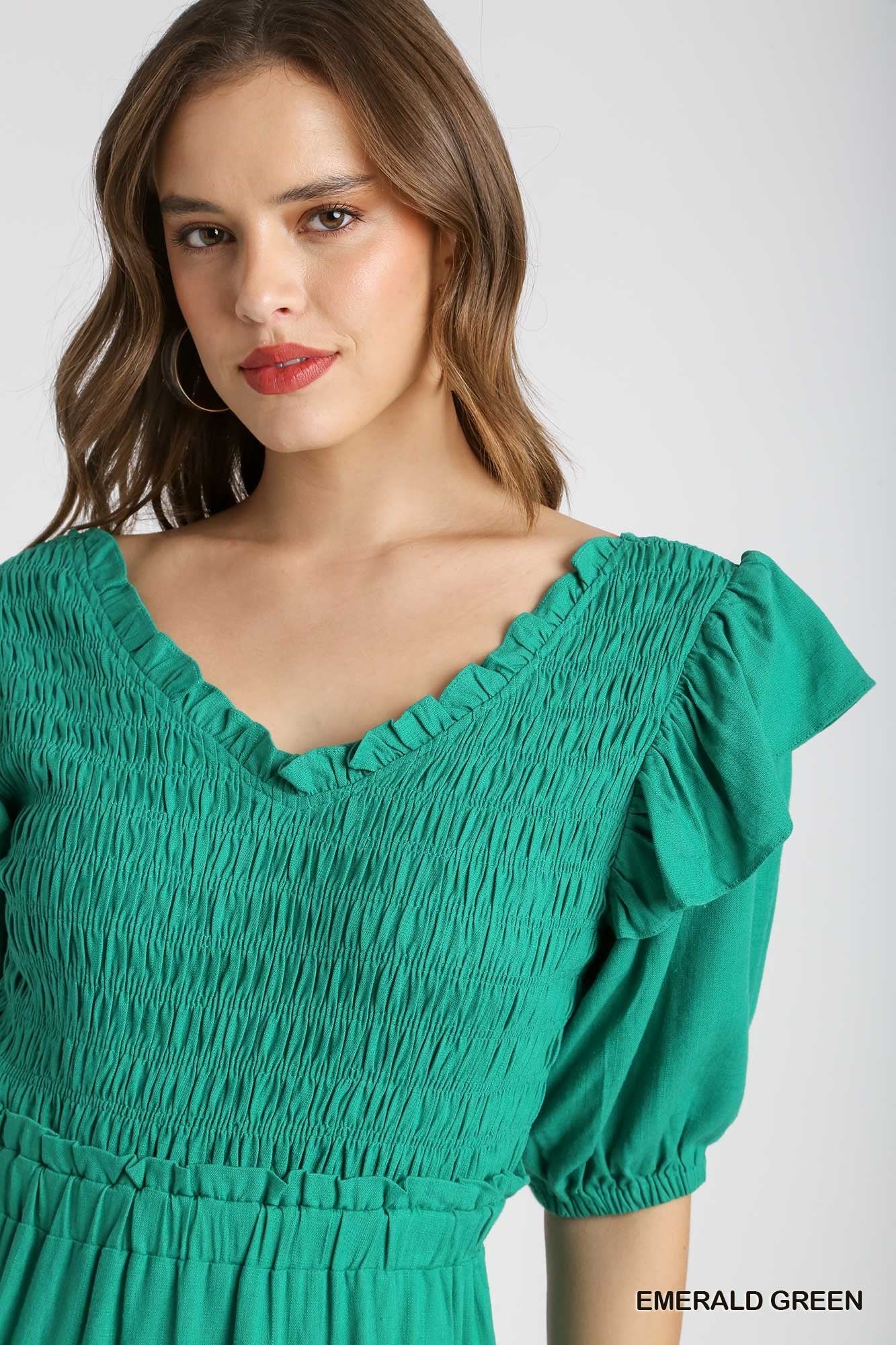 Emerald Green Linen Maxi Dress