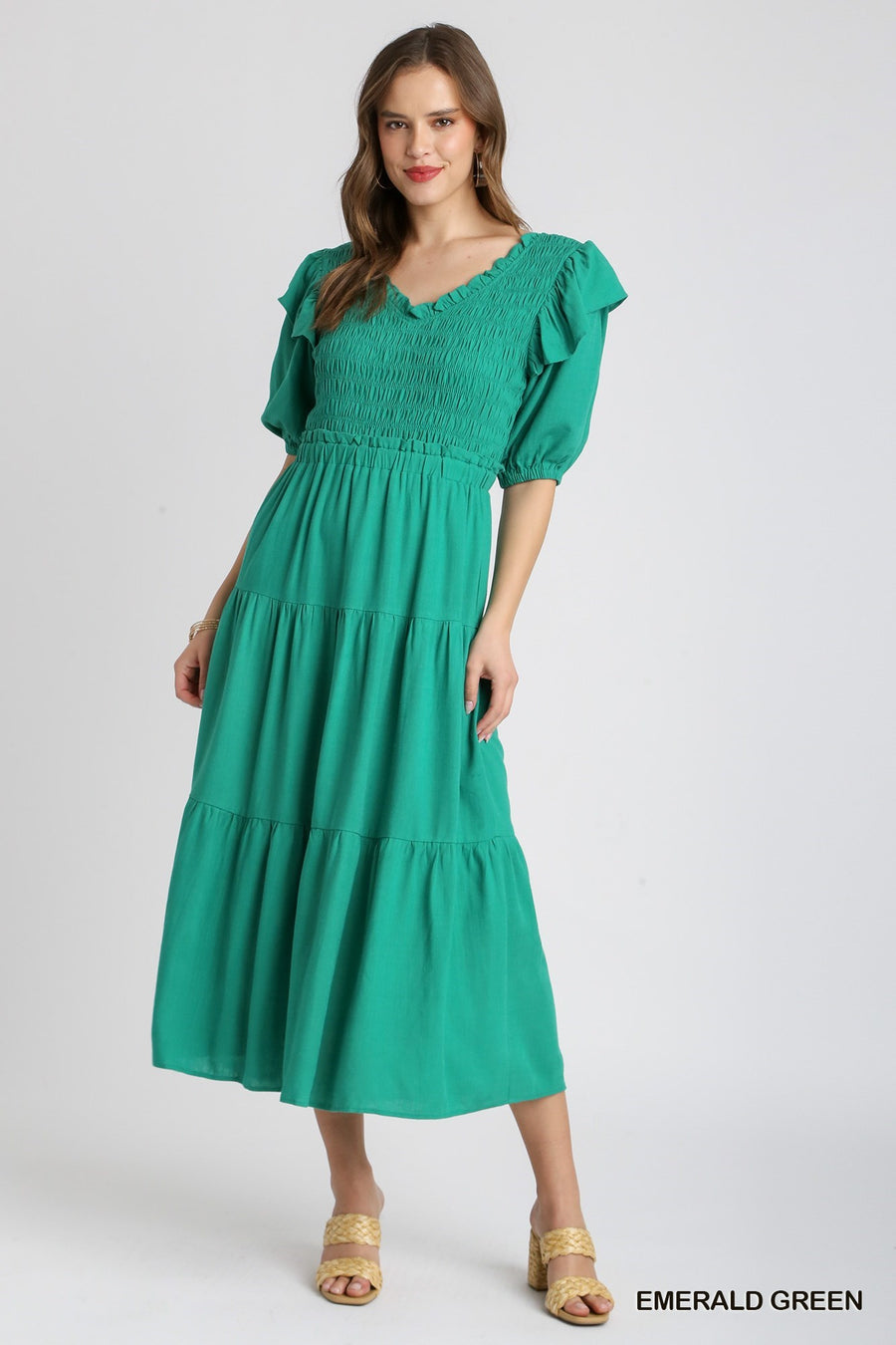 Emerald Green Linen Maxi Dress