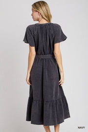 Navy Mineral Wash Midi Dress