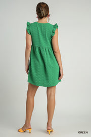 Green Jacquard Baby Doll Dress