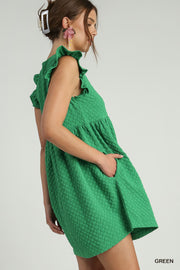 Green Jacquard Baby Doll Dress