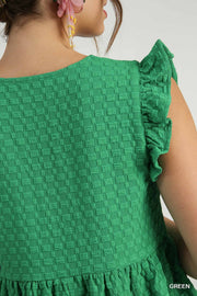 Green Jacquard Baby Doll Dress