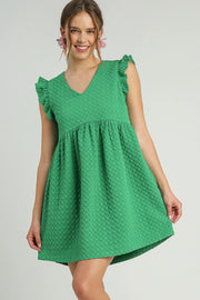 Green Jacquard Baby Doll Dress