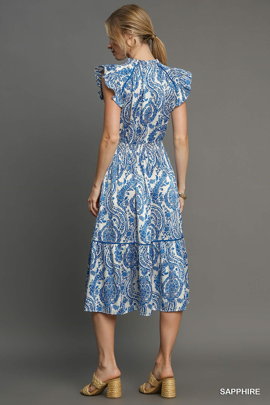 Sapphire Paisley Print Midi Dress