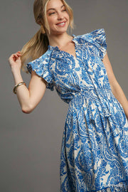 Sapphire Paisley Print Midi Dress