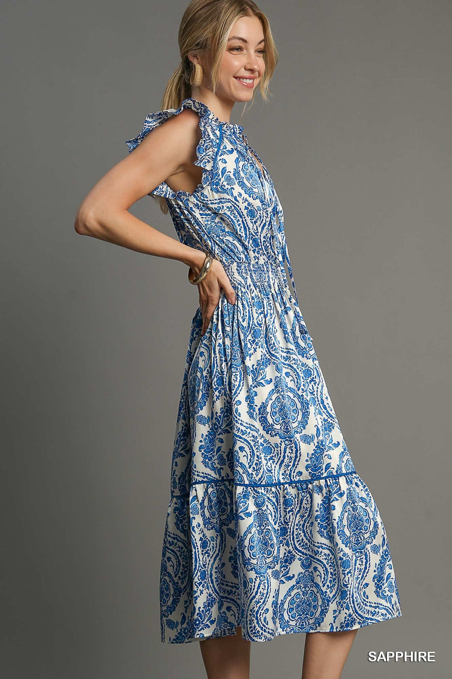 Sapphire Paisley Print Midi Dress