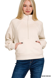 Sand Beige Fleece Half Zip Sweatshirt