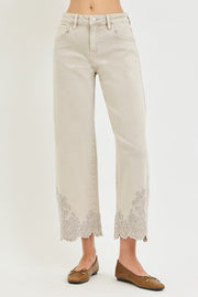RISEN Almond Barrel Embroidered Jeans