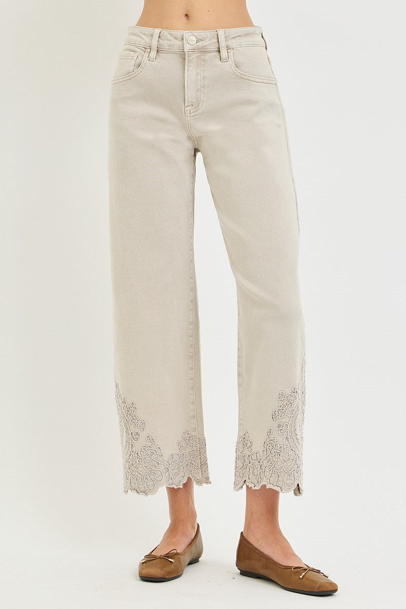 RISEN Almond Barrel Embroidered Jeans