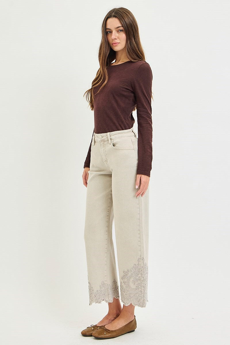 RISEN Almond Barrel Embroidered Jeans