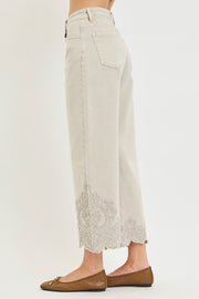 RISEN Almond Barrel Embroidered Jeans