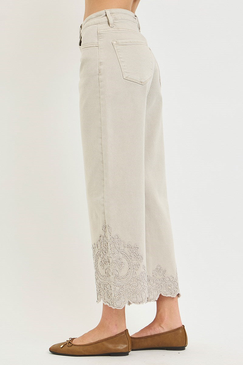 RISEN Almond Barrel Embroidered Jeans
