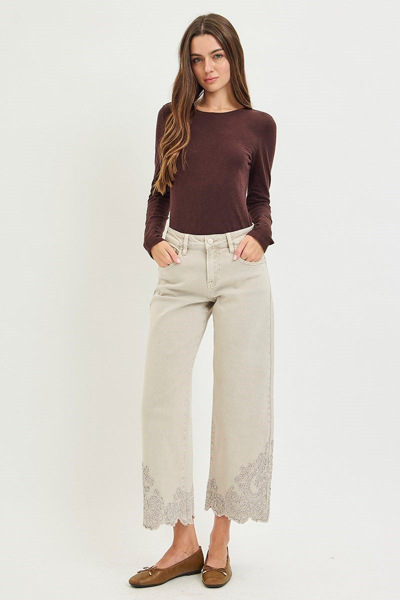 RISEN Almond Barrel Embroidered Jeans