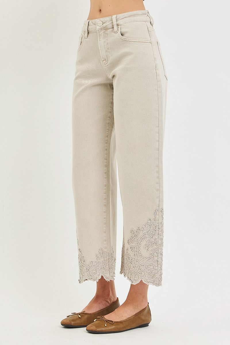 RISEN Almond Barrel Embroidered Jeans