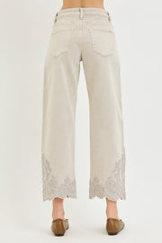 RISEN Almond Barrel Embroidered Jeans