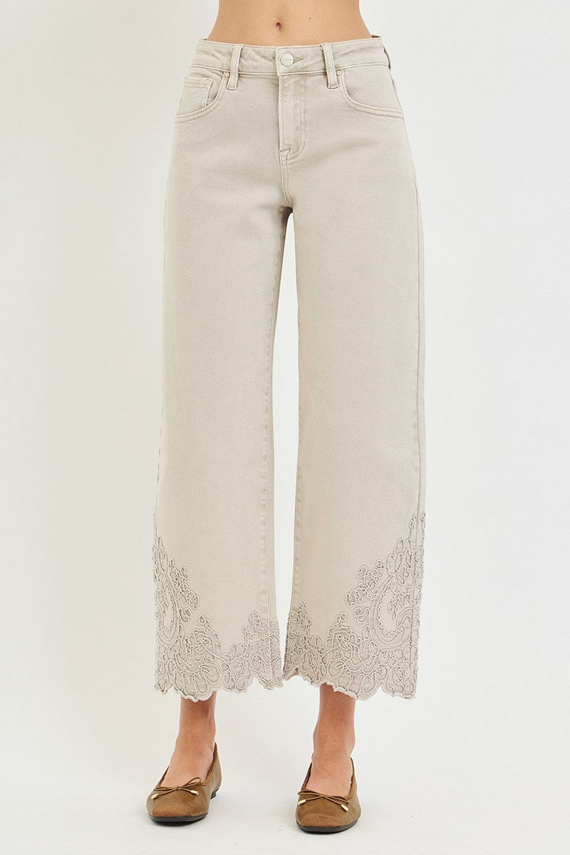 RISEN Almond Barrel Embroidered Jeans