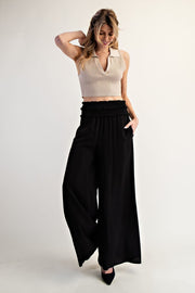 Black Smocked Wide Leg Pants