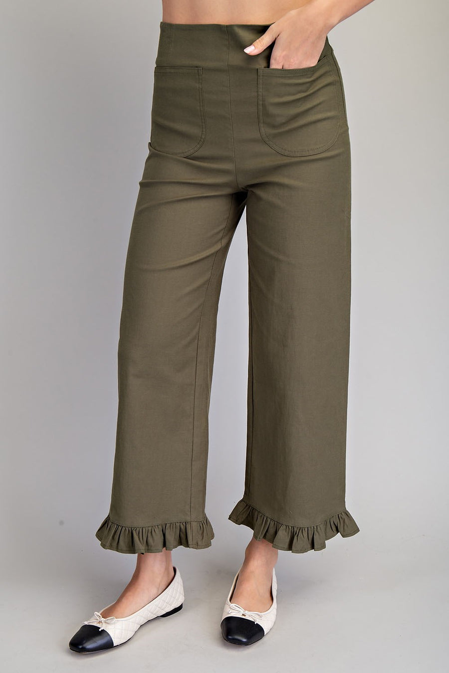 Olive Ruffle Hem Pants